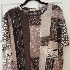 We The Free Patchwork Short Sleeve Top - Brown and Cream